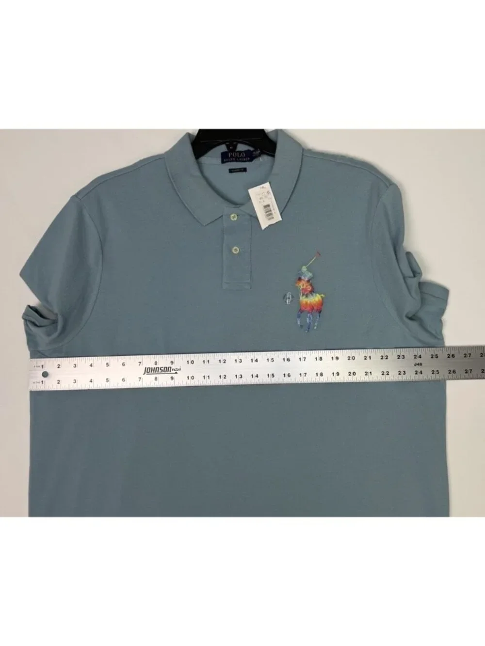 Polo Ralph Lauren Shirt Mens XXL Classic Fit Light Blue Big Pony Rainbow Tie Dye